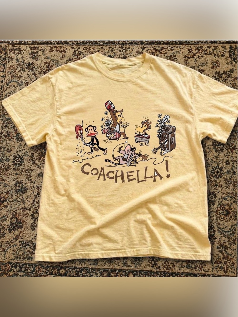 Gildan Yellow Coachella Cartoon Graphic Tee